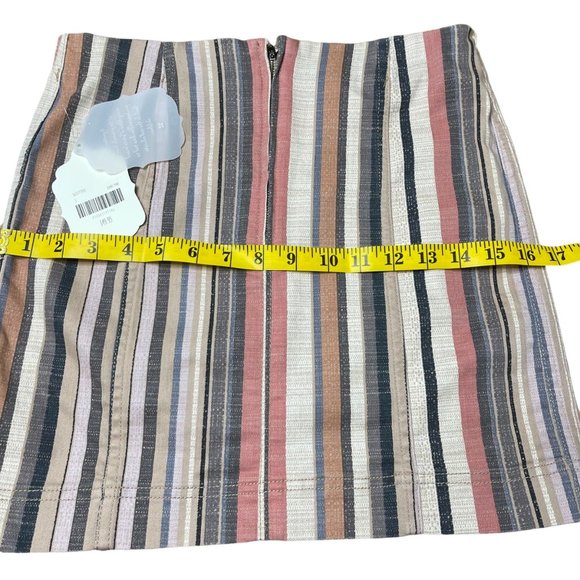 Altard State Denim Mini Skirt Small S Pink Camel Cotton Stripes Rise Mid Stretch - Picture 8 of 12